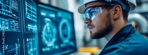 Focused Engineer Analyzing Data on a Computer Screen