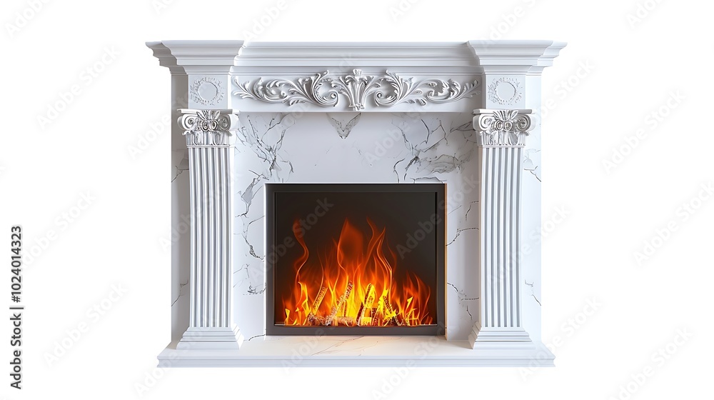 White artificial fireplace isolated on white background White artificial fireplace isolated on white background