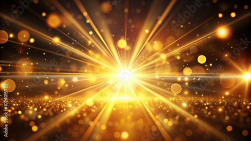 Radiant beams and glittering specks converge in a dynamic display of digital fireworks.
