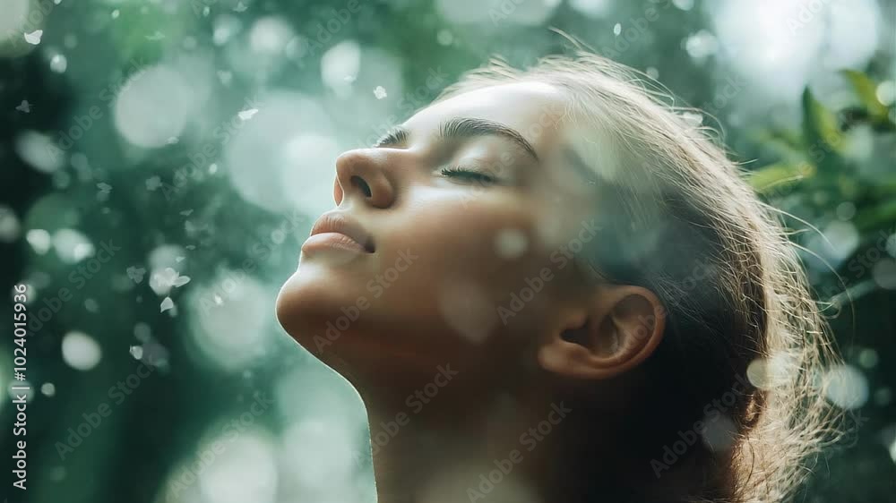 Serene Woman with Falling Petals Seamless Looping Background Video