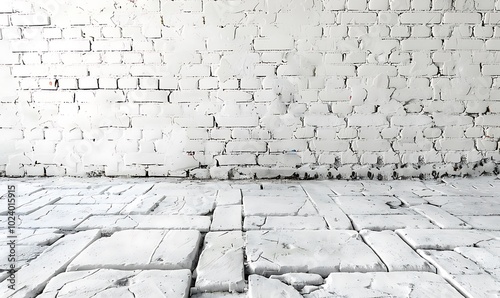 white brick wall and wooden floor, empty room with white brick wall