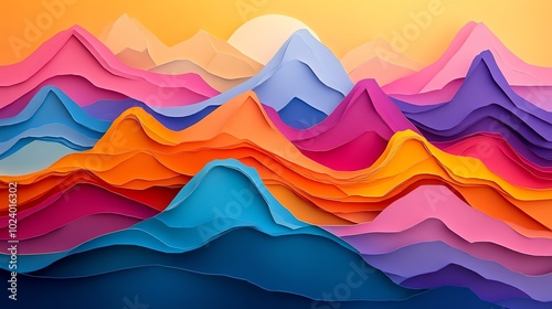 Wallpaper Mural Layered paper cut mountain range with sharp, irregular shapes in bold colors, paper cut mountains, abstract landscape art Torontodigital.ca