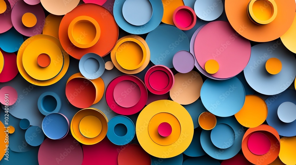 Paper cut overlapping circles in various sizes and bright colors, forming an abstract composition, paper cut circles, abstract geometric craft Paper cut overlapping circles in various sizes and bright colors, forming an abstract composition, paper cut circles, abstract geometric craft