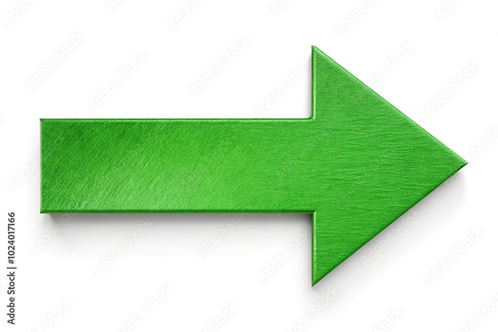 Fototapeta premium High angle view of green arrow on isolated white background