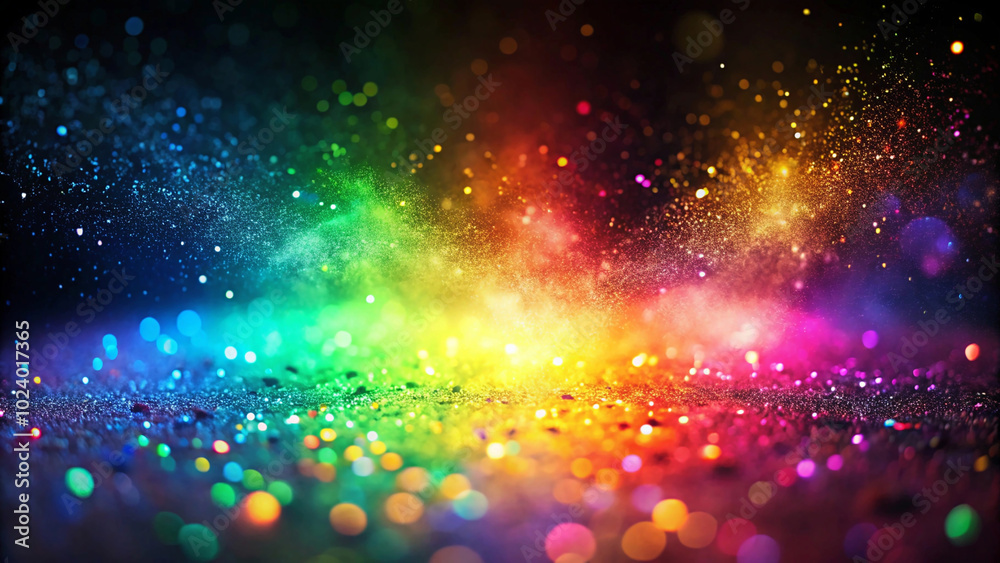 Obraz premium Abstract rainbow texture spectrum of glitter creating a mesmerizing sparkle effect dazzling array of colored sparkles cascading over a dark background.
