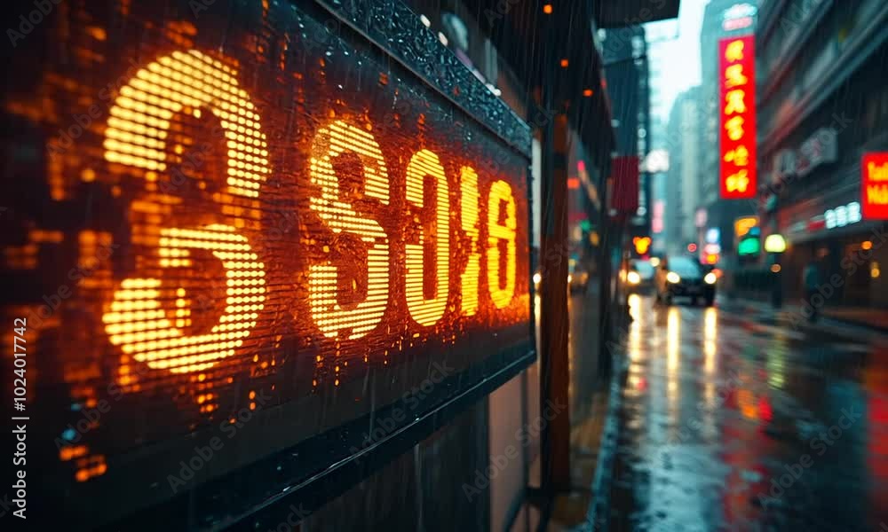 Digital Sign In A Rainy City Digital Sign In A Rainy City