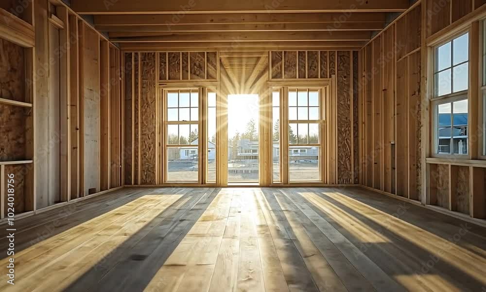 Sunlight Streaming Through Windows in a New Home Under Construction Sunlight Streaming Through Windows in a New Home Under Construction