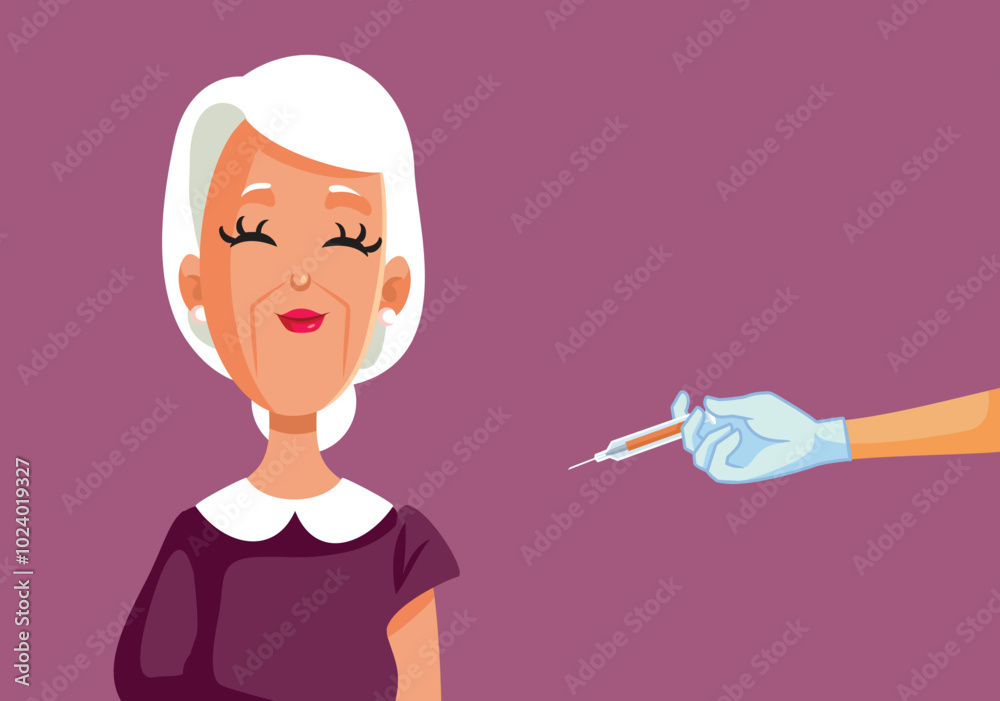 Old Woman Getting Vaccinated Vector Cartoon Illustration. Happy granny fighting for prevention in infectious disease spreading
Old Woman Getting Vaccinated Vector Cartoon Illustration. Happy granny fighting for prevention in infectious disease spreading