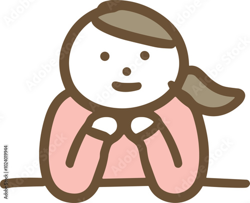 机に座って話を聞こうとしている女性