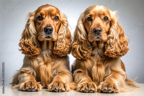 High angle view of pair of cocker spaniels with fluffy fur photo