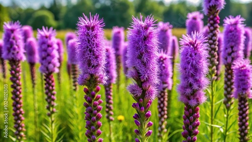 High angle view of Prairie Blazing Star plant in Native Plant Garden in July photo