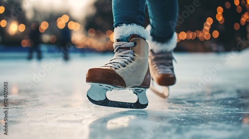 Elegant ice skate positioned against a pristine white background, showcasing its sleek design and shiny blade. This image captures the essence of winter sports and ice skating, highlighting the crafts