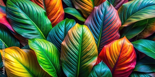 Wallpaper Mural Colorful abstract texture of Spathiphyllum cannifolium leaves on a tropical background, tropical, foliage, nature Torontodigital.ca