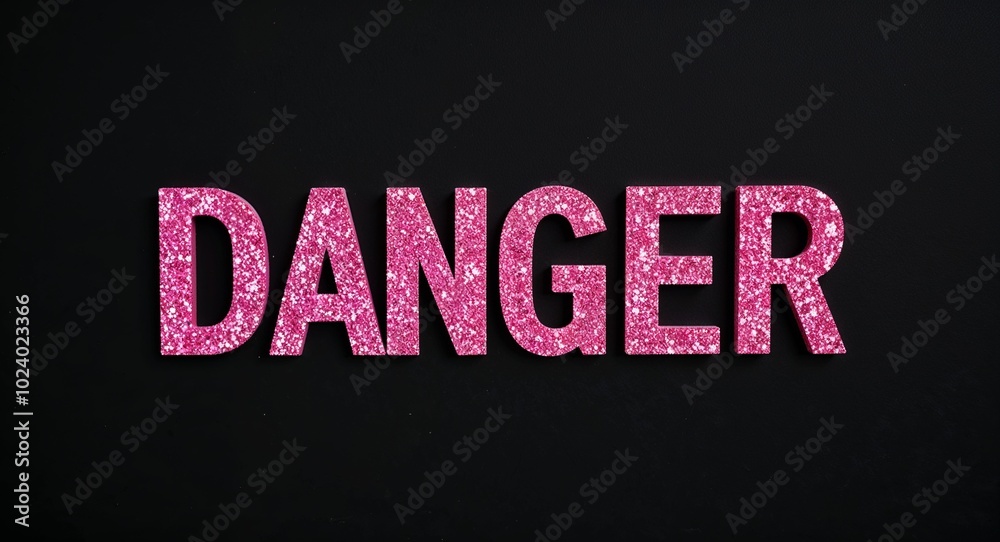 danger pink glittery shiny sparkling lettering on plain black background danger pink glittery shiny sparkling lettering on plain black background