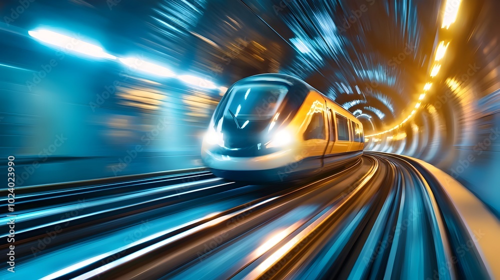 Fototapeta premium Sleek and high speed futuristic train zooming through a modernistic hyperloop tunnel symbolizing the advancements in transportation technology and the future of efficient sustainable mobility