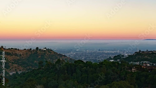 Los Angeles Hollywood Hills Sunset Moving Clouds Time Lapse Pan L California USA photo