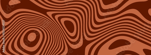 Retro coffee color background. Tasty milk chocolate liquid dessert texture. Wavy swirl candy pattern for poster, cover, banner. Vintage brown trippy hippie wallpaper in 60s or 70s style. Vector