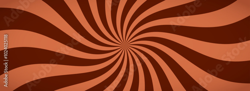 Chocolate color sunburst background. Milk coffee sunbeam pattern design. Brown nougat dessert wallpaper for template, banner, poster, flyer. Rotating cartoon candy rays and beams. Vector