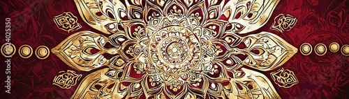 Exquisite golden pattern on a deep red background showcasing intricate detailing and a luxurious aesthetic.