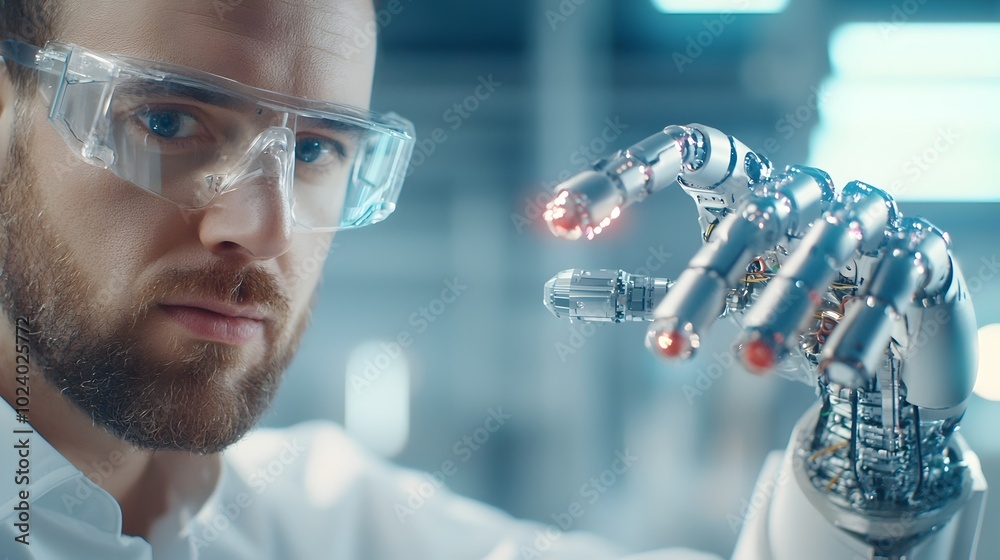 Robotic arm and human worker cooperating in a high tech manufacturing facility showcasing the of automation and human labor in modern industrial production Robotic arm and human worker cooperating in a high tech manufacturing facility showcasing the of automation and human labor in modern industrial production