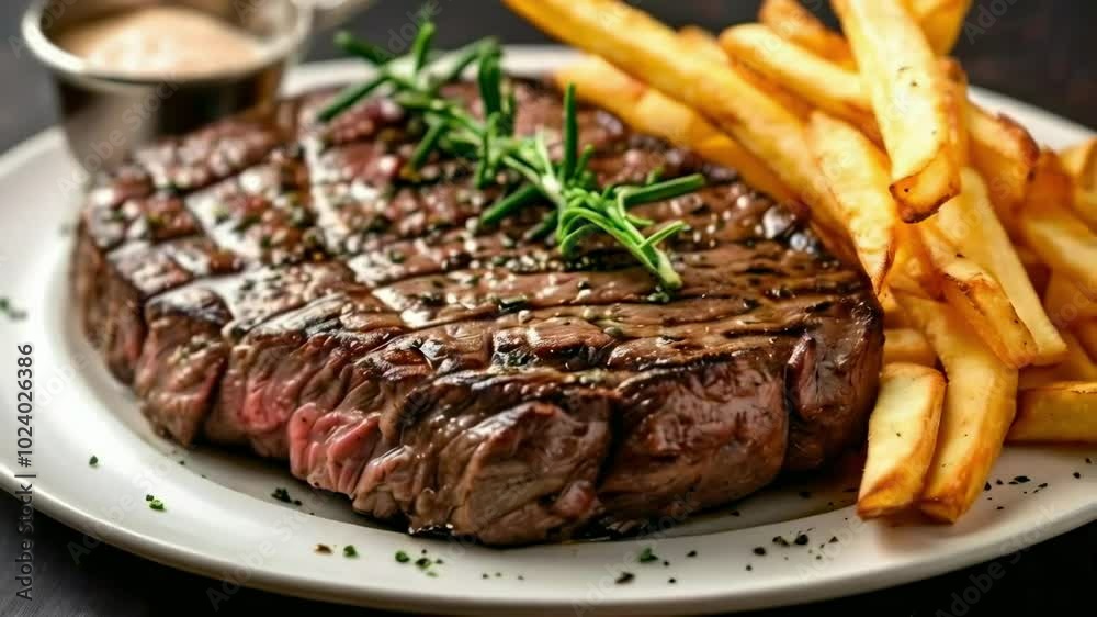 Beef Steak with French Fries on a Plate Beef Steak with French Fries on a Plate