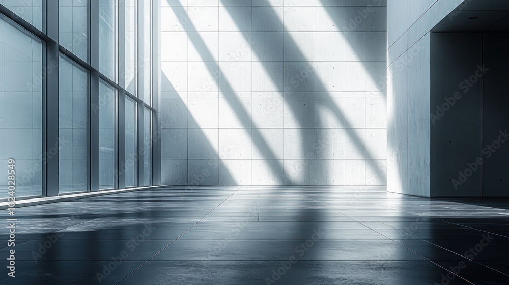 custom made wallpaper toronto digitalSunbeams streaming through large windows into a modern, empty office space.