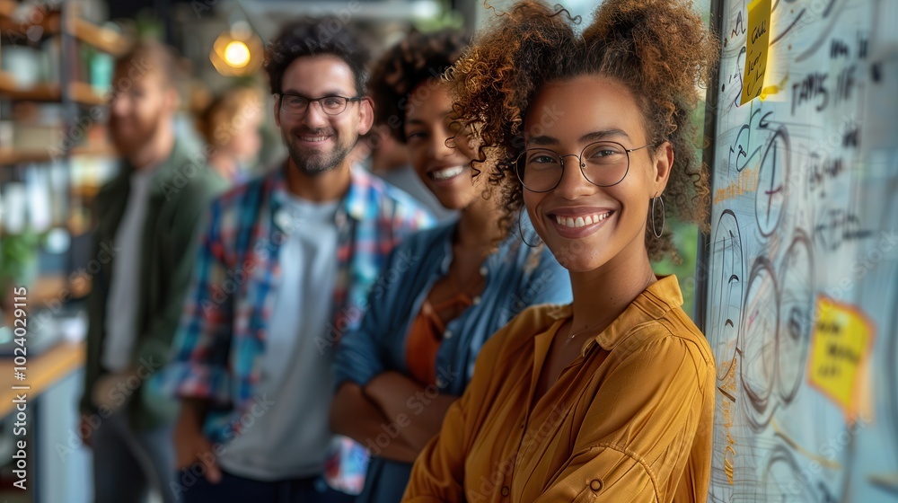 Obraz premium Diverse Group in Modern Workspace Smiling at Camera