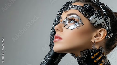 Futuristic woman with robotic elements. photo