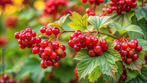 Highbush cranberry growing wild in August with shallow depth of field