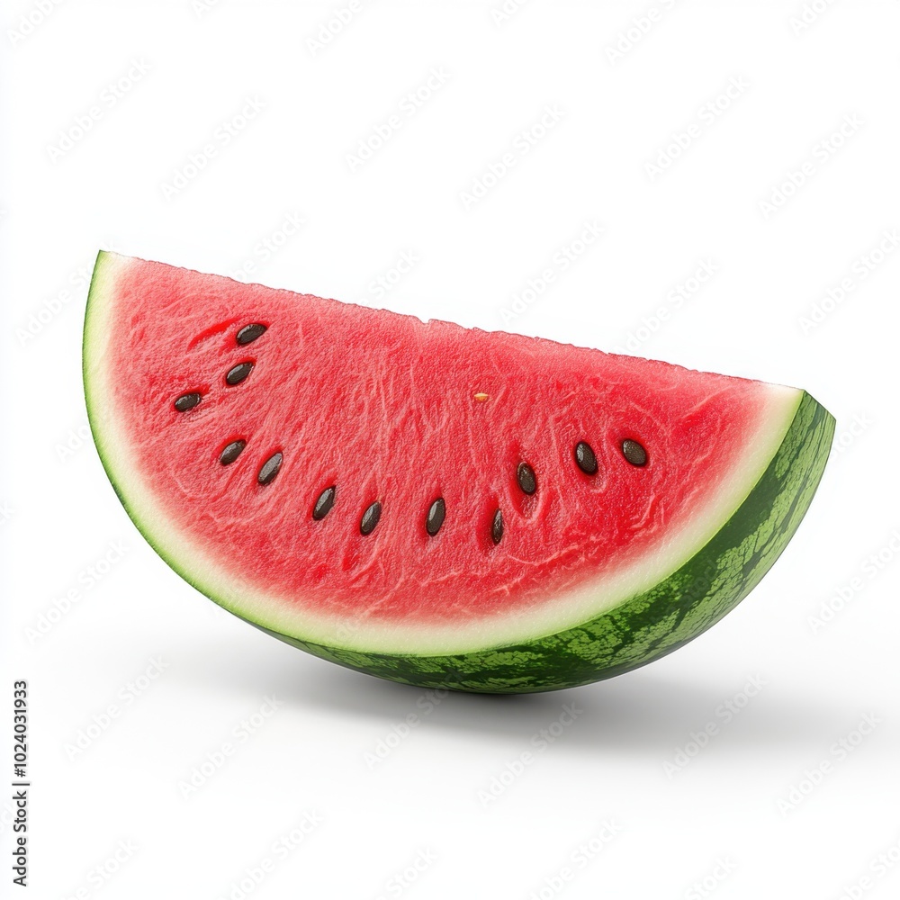 A slice of watermelon showcasing its juicy red flesh and black seeds. A slice of watermelon showcasing its juicy red flesh and black seeds.