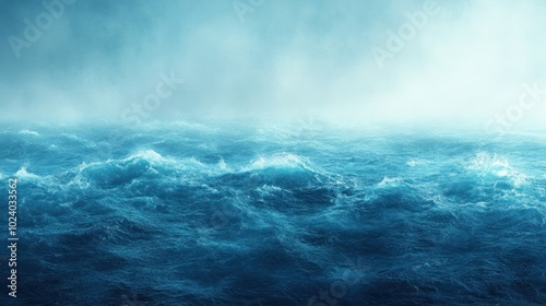 A dramatic view of a stormy ocean, with large waves crashing and a dark, cloudy sky.