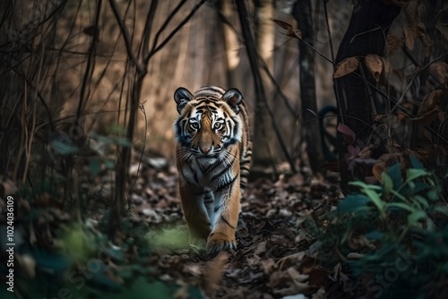 Panthera tigris altaica in the forest photo