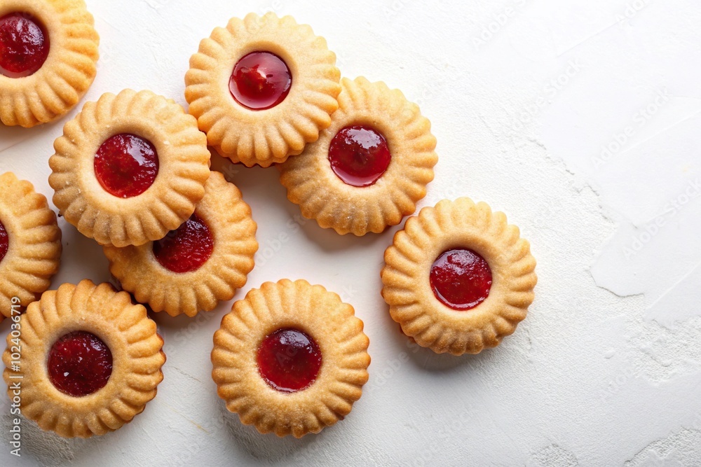 Homemade sweet sable biscuit cookies with jam on white background Homemade sweet sable biscuit cookies with jam on white background