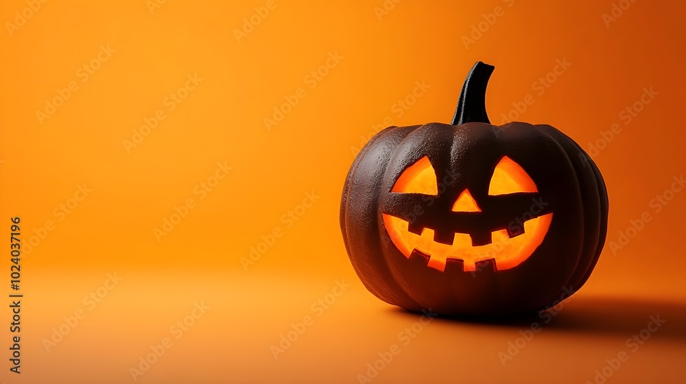 Real Jack O Lantern for halloween on orange background