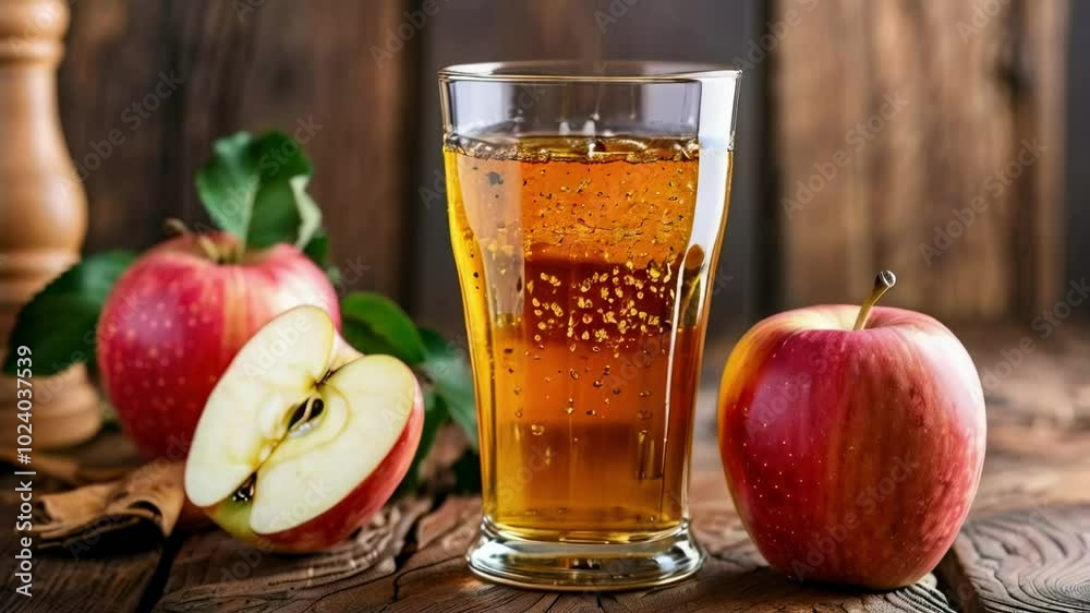 Pure Apple Cider in a Traditional Wooden Glass Pure Apple Cider in a Traditional Wooden Glass