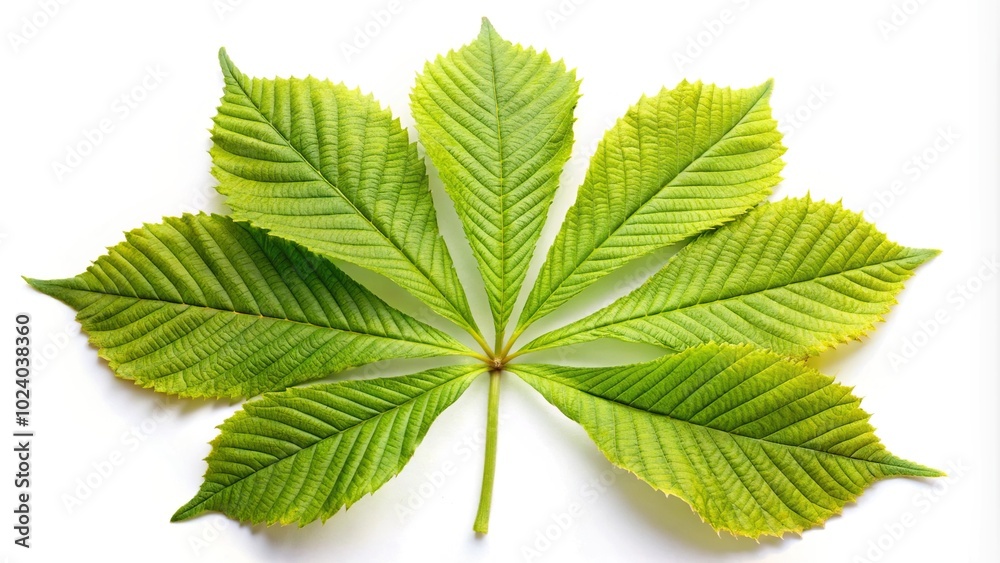Horse chestnut leafs isolated on a white background, Herbarium series, Wide-Angle Horse chestnut leafs isolated on a white background, Herbarium series, Wide-Angle