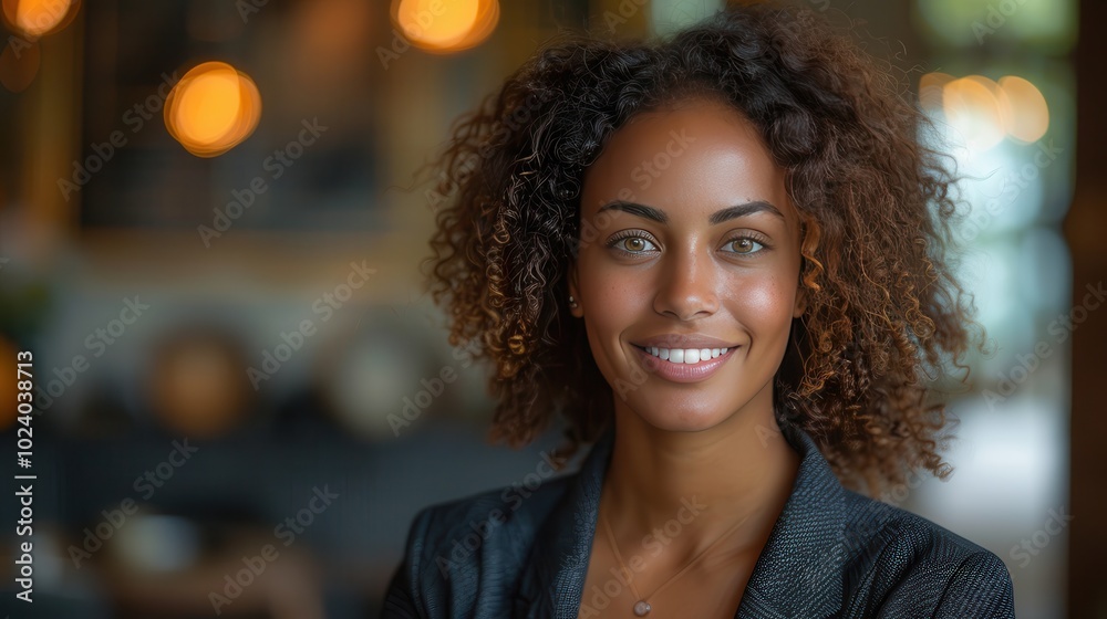 Confident Woman with Curly Hair in Professional Setting Confident Woman with Curly Hair in Professional Setting