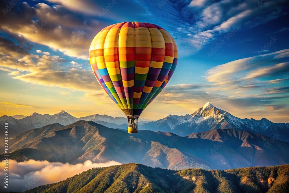 Fototapeta premium hot air balloon flying over mountain landscape