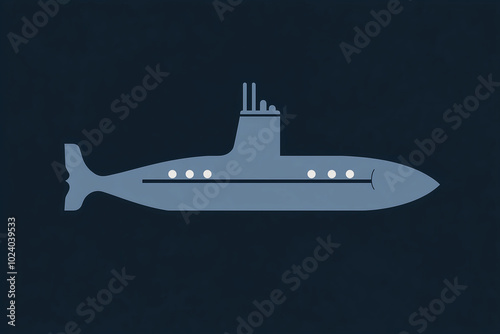 Submarine Icon in 2D, Diving Grey on a Navy Background with a Sleek Minimalist Look