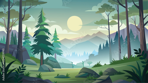 Serene Forest Path Leading to Mountain View