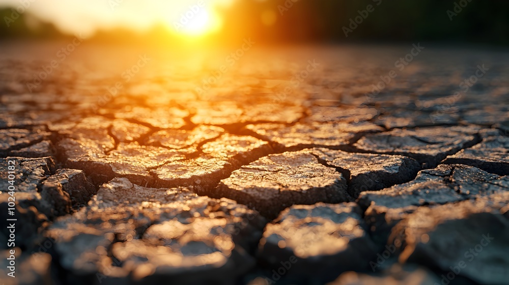 Obraz premium Detailed abstract pattern of dry cracked earth with deep fissures and cracks showcasing the impact of climate change and environmental degradation