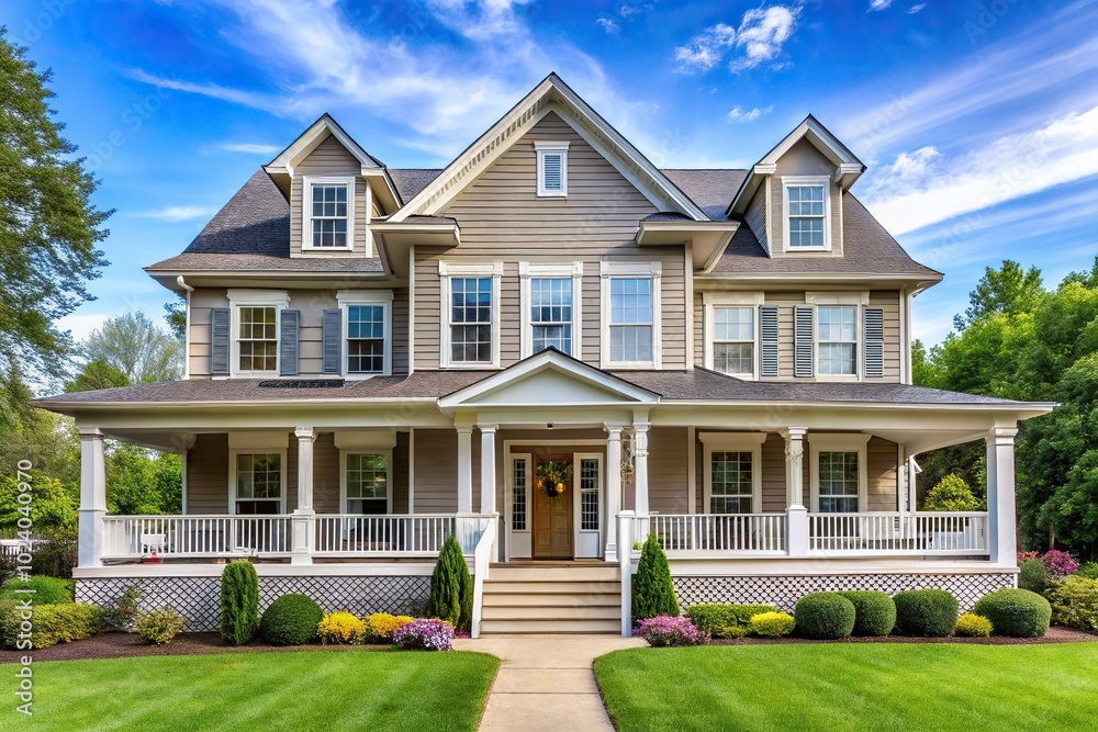 Obraz premium house with large front porch and many windows