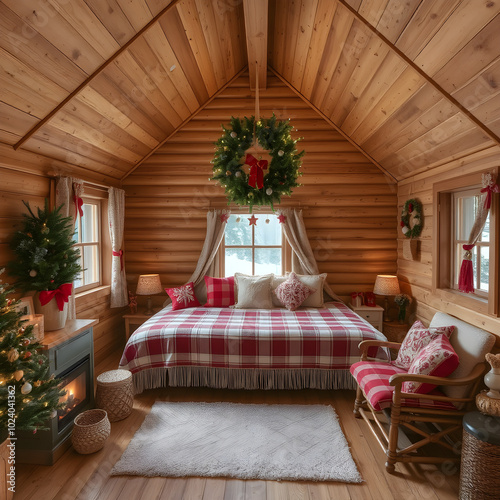 Una linda cabaña muy rústica, con decoraciones navideñas