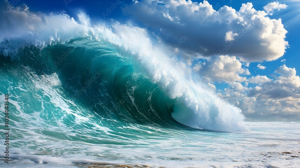 Towering Tsunami Wave Approaching Shoreline Showcasing Nature s Destructive Might as the Massive Wall of Water Surges Towards the Coast Towering Tsunami Wave Approaching Shoreline Showcasing Nature s Destructive Might as the Massive Wall of Water Surges Towards the Coast