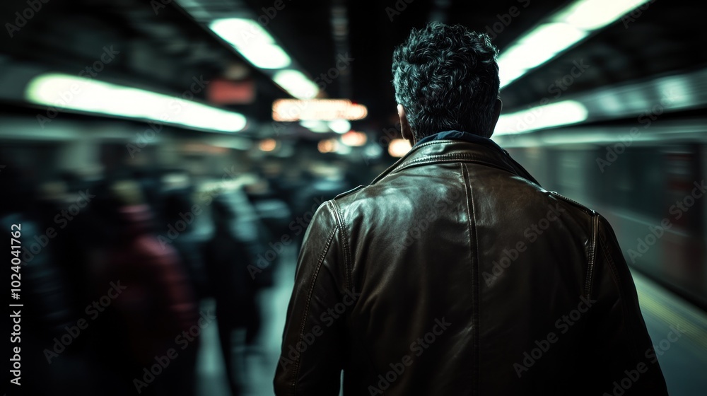 A solitary figure stands at a subway station, surrounded by a blurred crowd in motion. A solitary figure stands at a subway station, surrounded by a blurred crowd in motion.