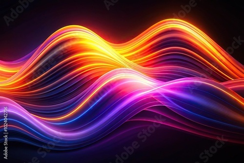 Hypnotic neon waves abstract art on black background