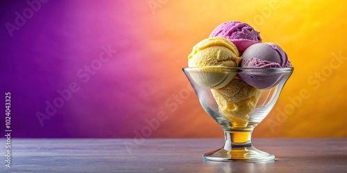 Ice cream in a nick and nora glass on purple and yellow background
