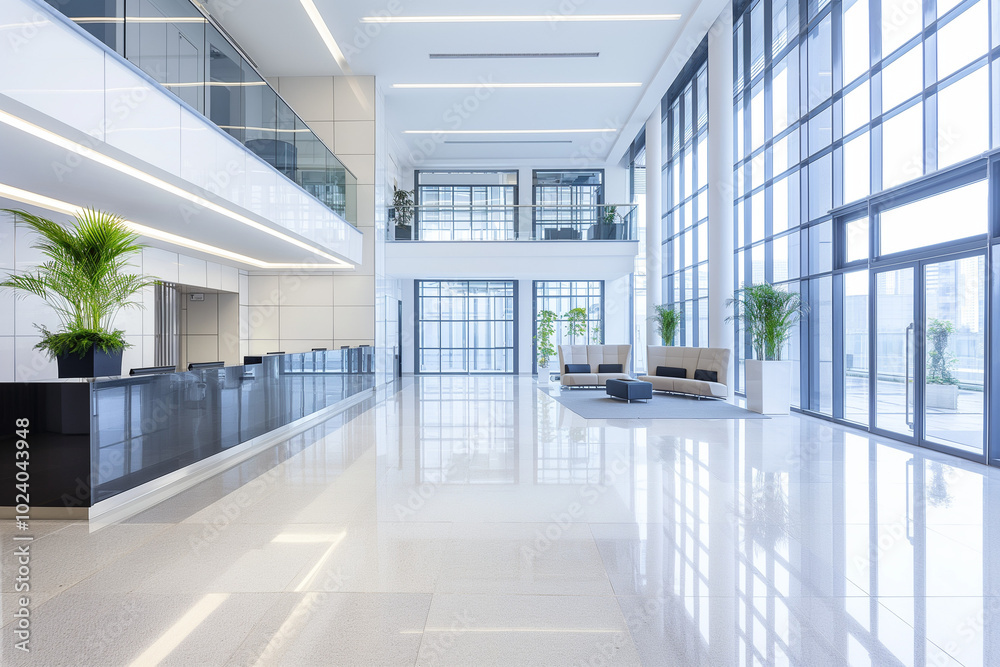 Office Lobby with High Ceilings and Floor-to-Ceiling Windows for Bright Natural Light Office Lobby with High Ceilings and Floor-to-Ceiling Windows for Bright Natural Light