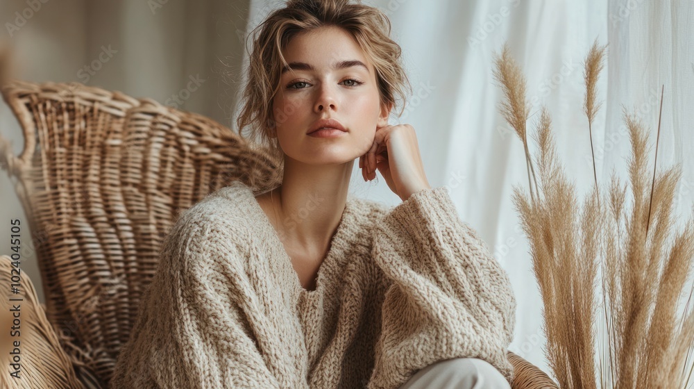 Woman portrait in eco-friendly fashion, a woman wearing sustainable, eco-conscious clothing, with natural tones and textures, Woman portrait in eco-friendly fashion, a woman wearing sustainable, eco-conscious clothing, with natural tones and textures,