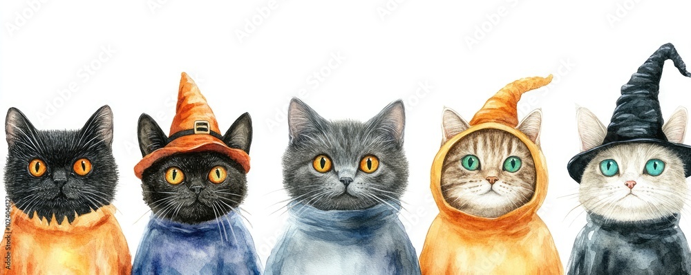 Watercolor Cats in Playful Costumes Watercolor Cats in Playful Costumes